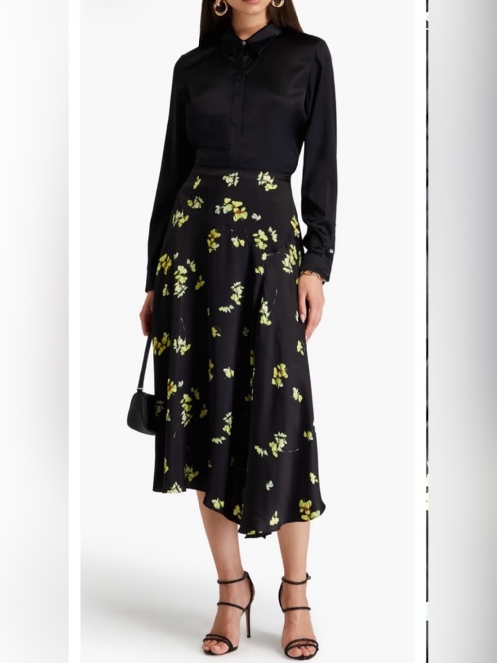 Cara Cara NYC Callie Skirt in Black Flower Shower — NWT Silk Midi